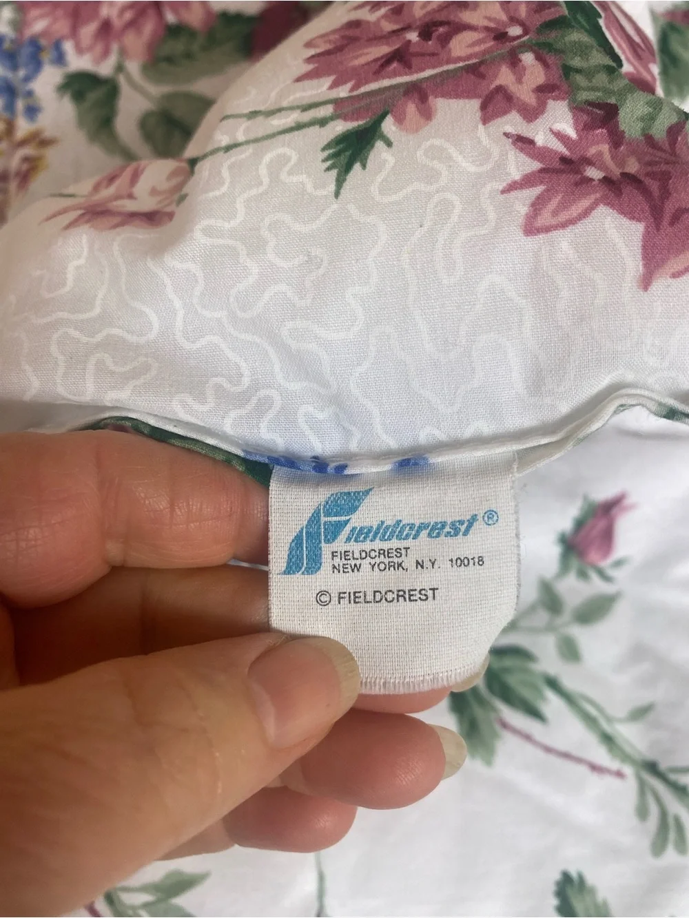 Fieldcrest Vintage Floral Quilted Comforter in White, Pink & Green Queen